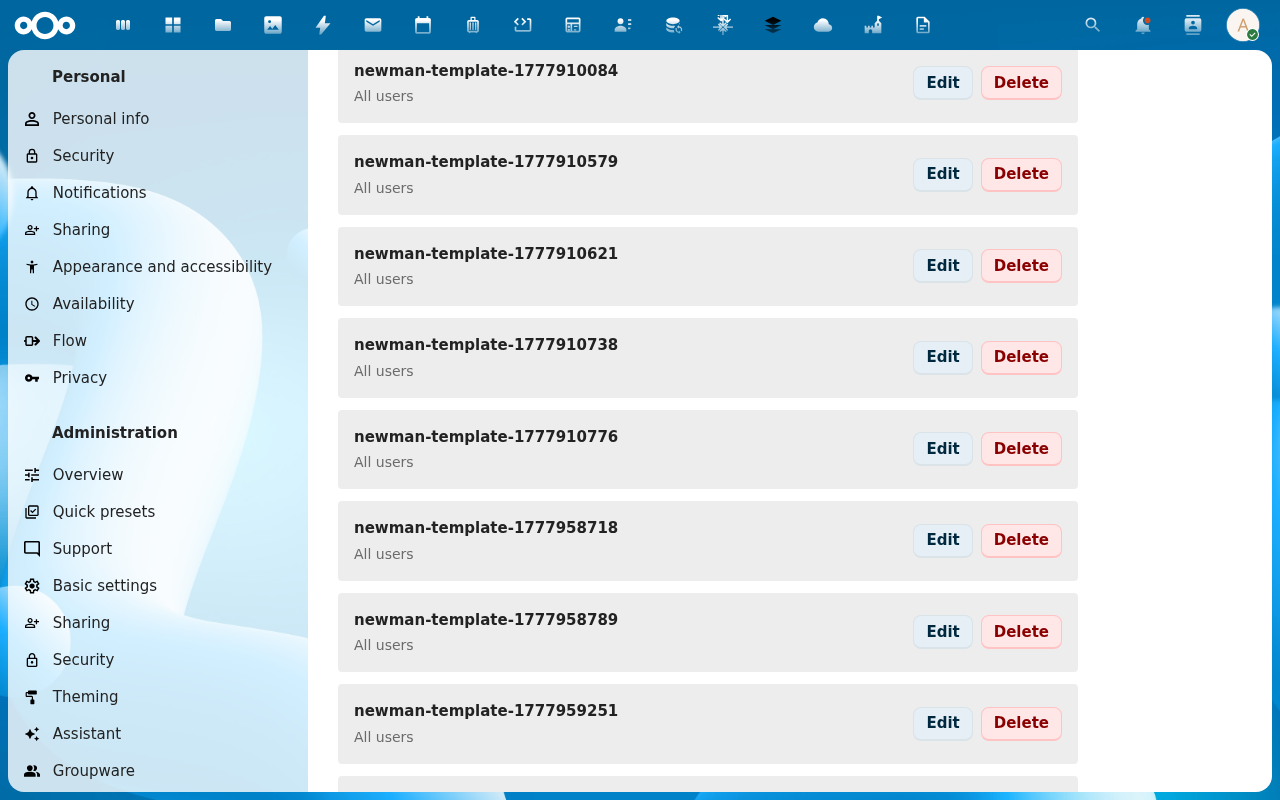 Admin templates list