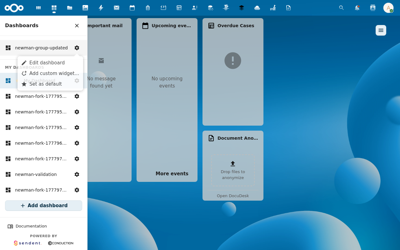 Group dashboard cog menu