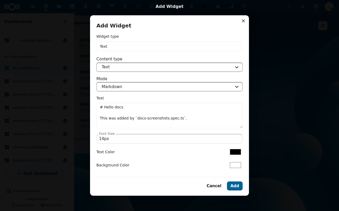 Newly-added widget on dashboard