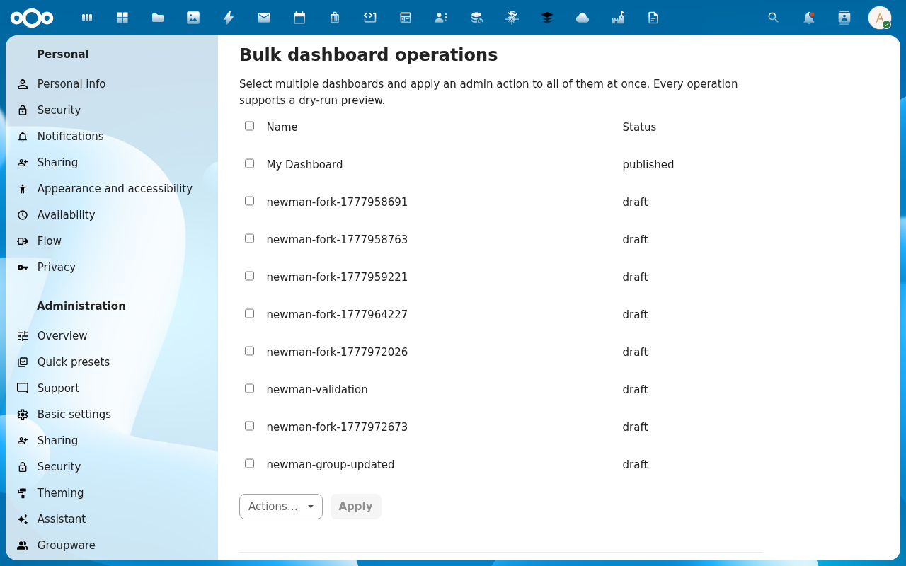 Bulk operations panel